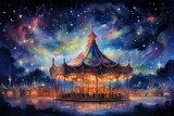 Whimsical starlight carousels, spinning through the cosmos and granting celestial rides - Generative AI