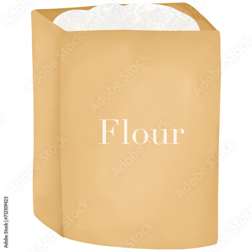 A bag of flour. watercolor style cartoon. clipart on transparent background
