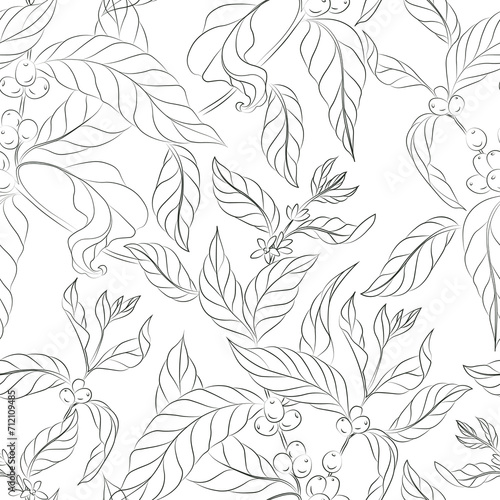 Seamless pattern with coffee sprig sketch.