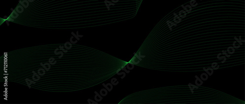 Abstract wavy Green gradient stream element for design on a dark black background. Blending gradient colors line art. wave line for banner, frequency sound wave, twisted curve lines with blend effect.