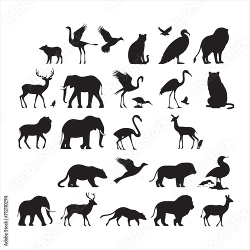 Symphony of the Savanna  A Breathtaking Ensemble of Wild Animals Silhouette - Wildlife Silhouette - Animals Vector 