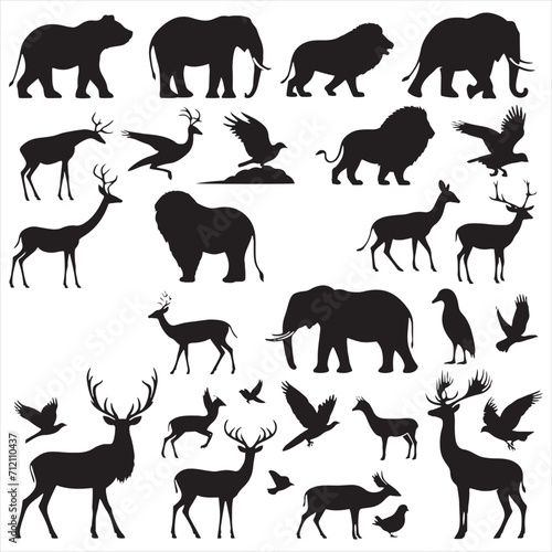 Enchanted Wilderness  A Captivating Set of Wild Animals Silhouette Portraying Nature s Beauty - Wildlife Silhouette - Animals Vector 