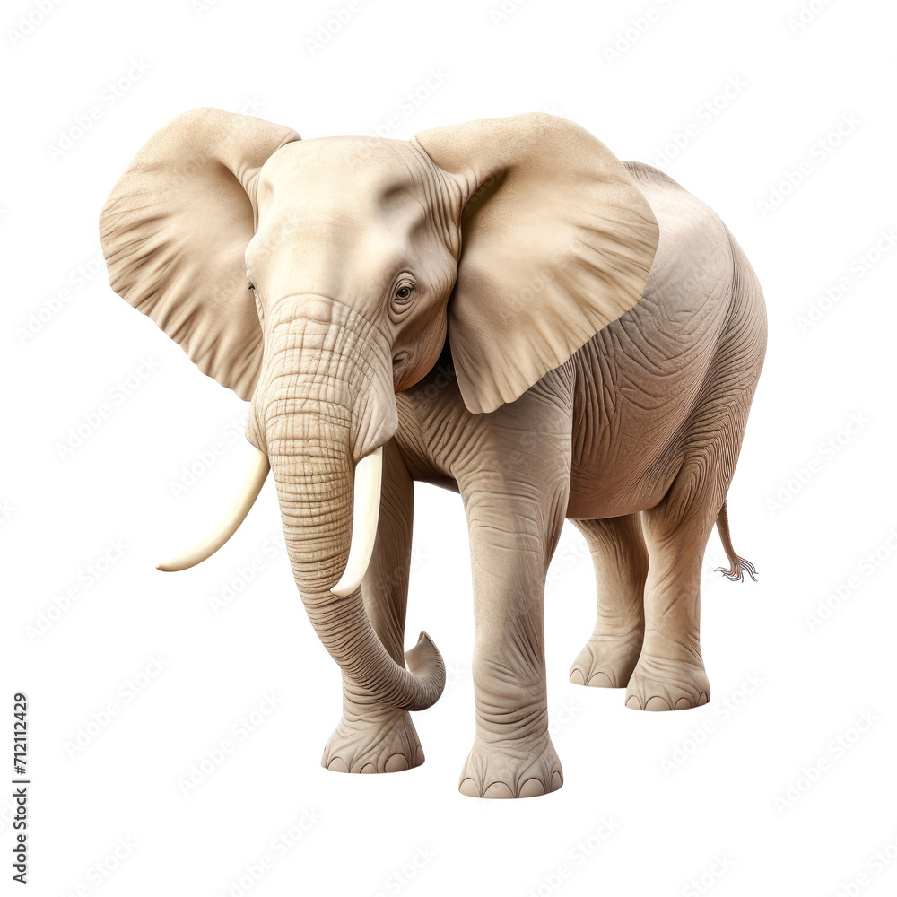 an African elephant, tusks prominent