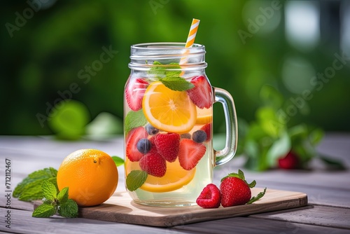 Revitalizing summer cocktail made with fruit infused water for detox purposes