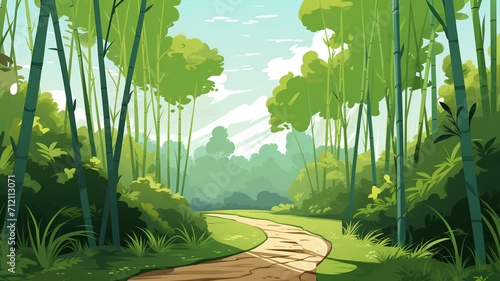 Flat Illustration Bamboo Forest Path A flat design tropical photo