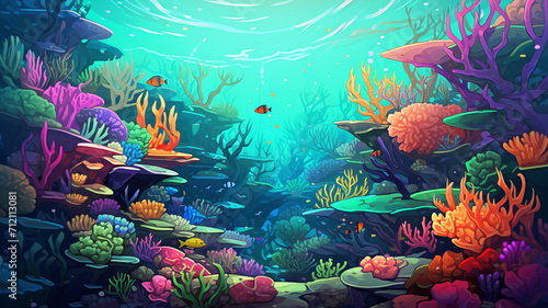 Vector Illustration Underwater Coral Reef Exploration © BornHappy