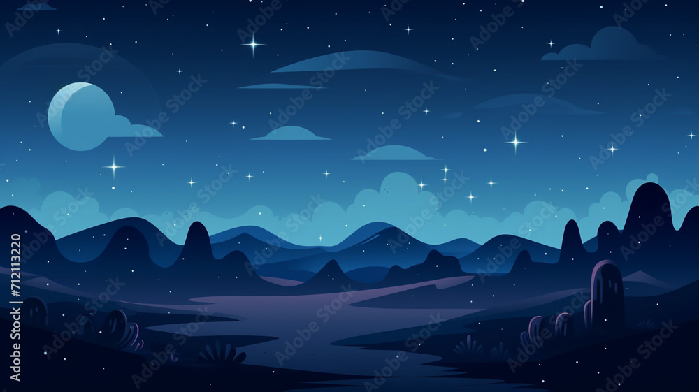 Flat Illustration Desert Night Sky nature