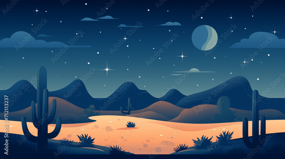 Flat Illustration Desert Night Sky