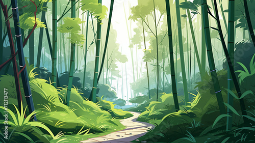 Flat Illustration Bamboo Forest Path A flat design design © BornHappy