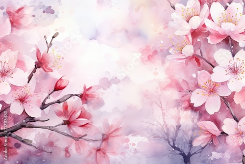 Watercolor backdrop with Sakura flowers