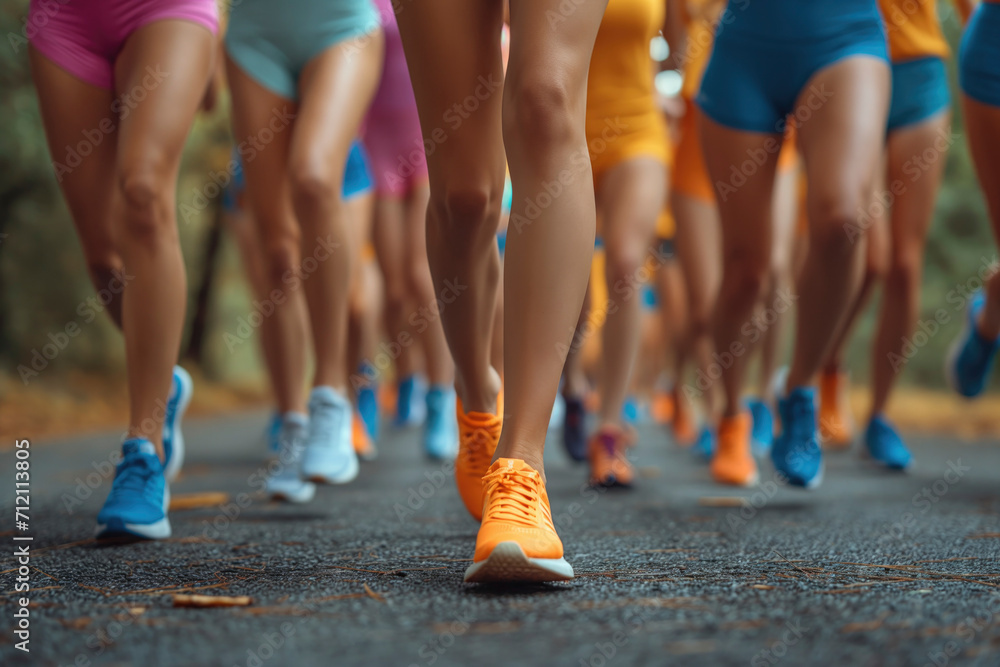 Legs of a group of women runners Competing in a marathon