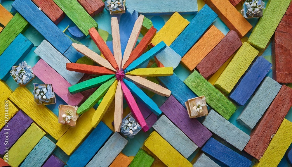 colorful pencils, Witness the magic of diversity unfold in a background of colorful wooden blocks