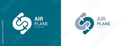 Airplane logo silhouette plane lines curves vector