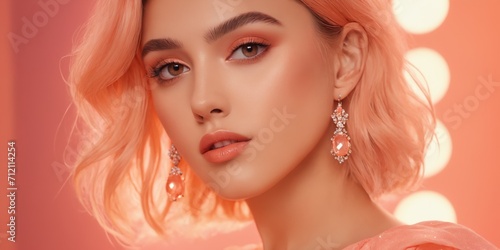 Fashion portrait of beautiful young woman with peachy hair and evening make-up