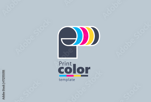 Logo the letter P in the form of a twisted paper. Print CMYK theme. Template design vector.