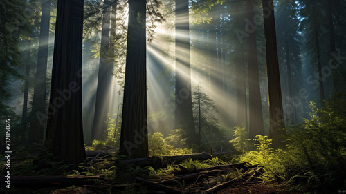 Photo Realistic Misty Redwood Forest Morning beautiful © BornHappy