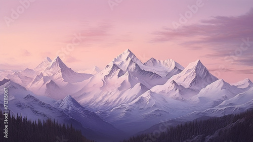 Photo Realistic Mountain Range at Twilight view