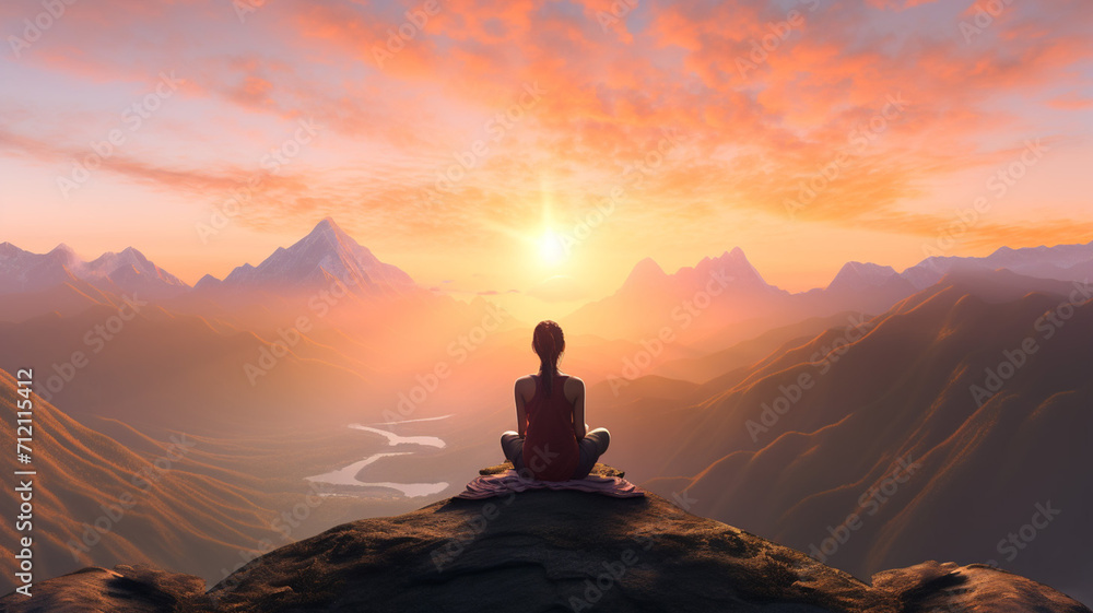 Photo Realistic Sunrise Yoga in the Mountains