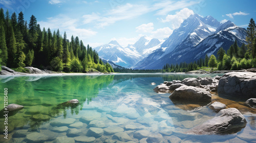 Photo Realistic Pristine Alpine Lake nature
