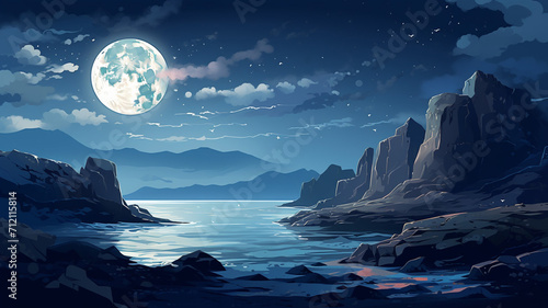 Vector Illustration Moonlit Coastal Cliffs