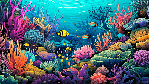 Vector Illustration Underwater Coral Wonderland © BornHappy