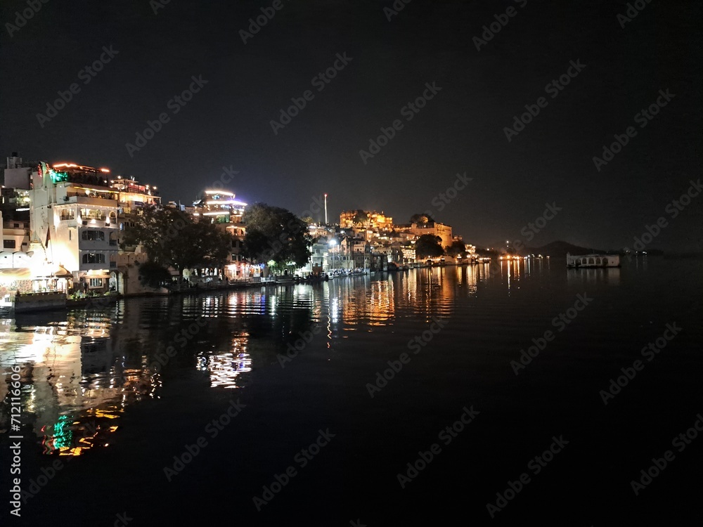night view of Udaipur in Rajasthan, India