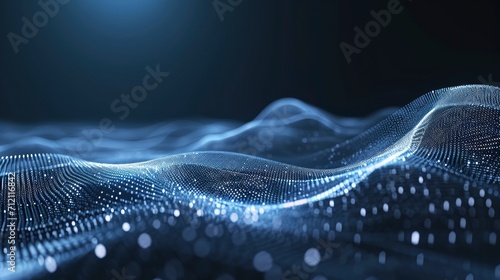Data technology illustration. Abstract futuristic background. Wave with connecting dots and lines on dark background. Wave of particles. photo