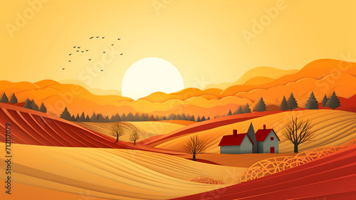 Papercut Style Simple Countryside Landscape An image