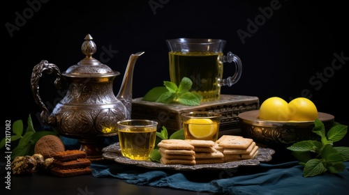 still life teapot with tea and lemon 