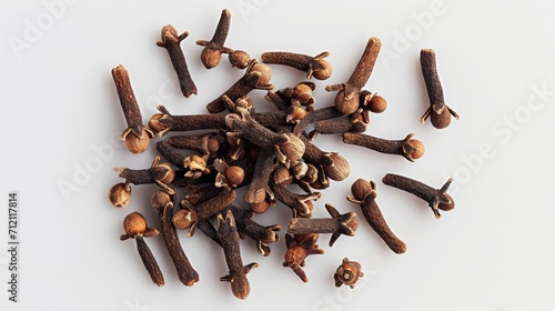 clove spice isolated on a white background. The view from top.
