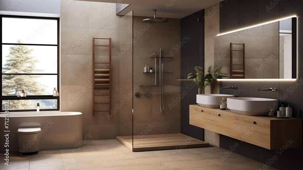 Photo Realistic Simplistic Modern Bathroom interior Photo Realistic Simplistic Modern Bathroom interior