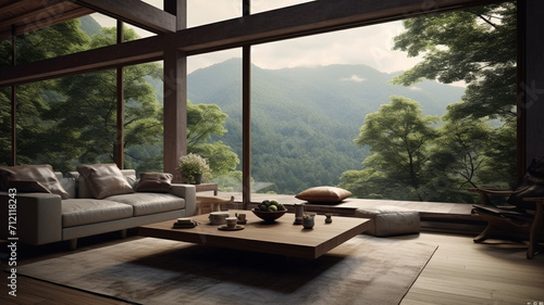 Photo Realistic Simple Living Room with Nature View © BornHappy