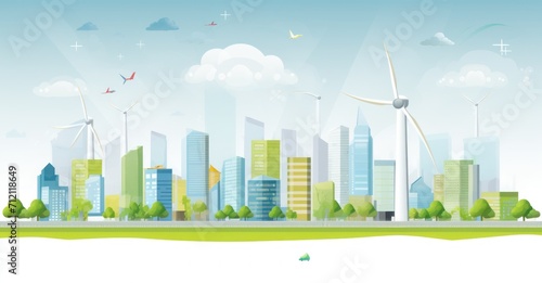 Futuristic eco-friendly city powered by renewable energy sources.