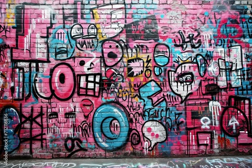 colorful bright graffiti on a brick wall