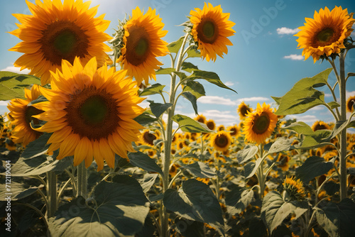Sunflowers blooming beautifully under the sunny sky