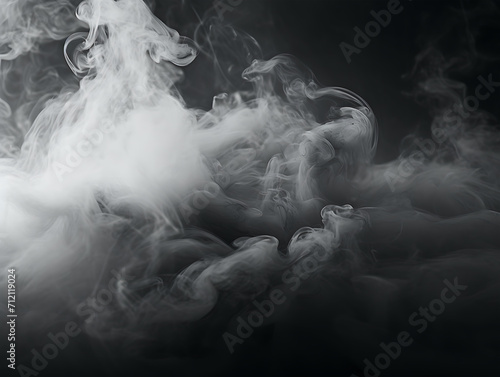 White smoke on a black background. Dark background with thick smoke, suitable as a background, overlay, or texture. Created with Generative AI.