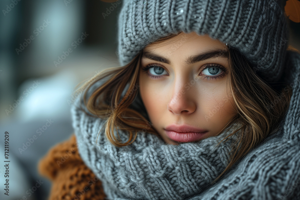 Winter Portrait of a Woman with Striking Blue Eyes Winter Portrait of a Woman with Striking Blue Eyes