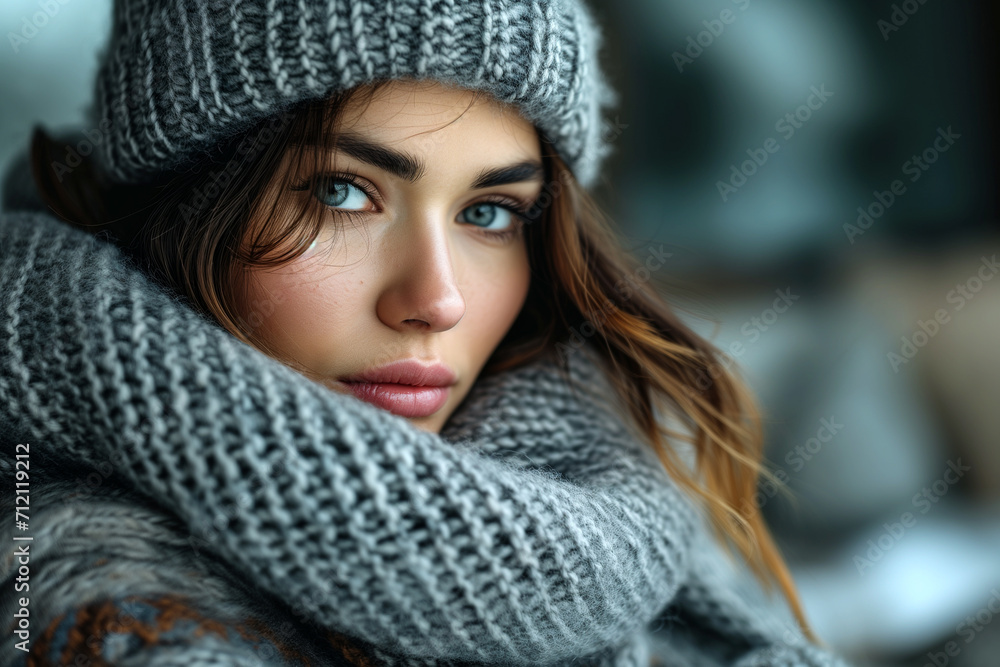 Winter Portrait of a Woman with Striking Blue Eyes Winter Portrait of a Woman with Striking Blue Eyes
