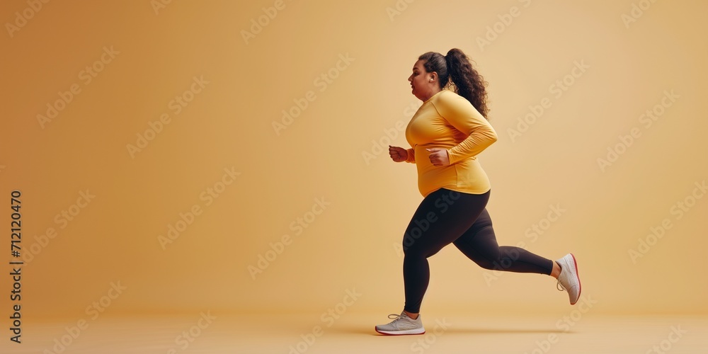 Young overweight woman training in sportswear Young overweight woman training in sportswear