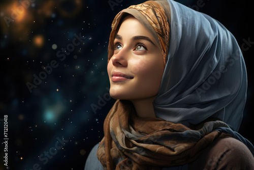 Portrait of an Arab girl wearing a beautiful modern hijab .February 1 is World Hijab Day photo
