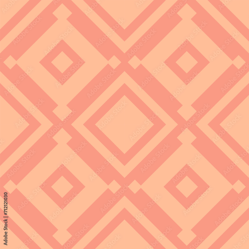 Pink seamless geometric pattern, Pantone color 2024 peach shade for template. Texture of diamonds and squares for creating packaging and textiles. Pink seamless geometric pattern, Pantone color 2024 peach shade for template. Texture of diamonds and squares for creating packaging and textiles.