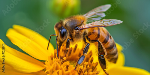 a honey bee sitting on a yellow flower, generative AI