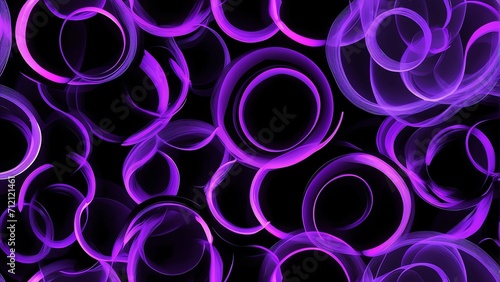 Abstract seamless pattern of neon purple circles on plain black background from Generative AI