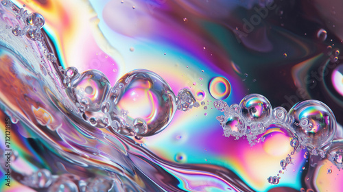 Holographic gradient background. Psychedelic colourful pattern. Trippy moving water glossy texture. Glass holo lilac colours. Modern artificial image.