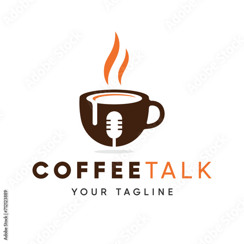 Negative space logo, coffee cup and microphone, on white background, vector eps 10