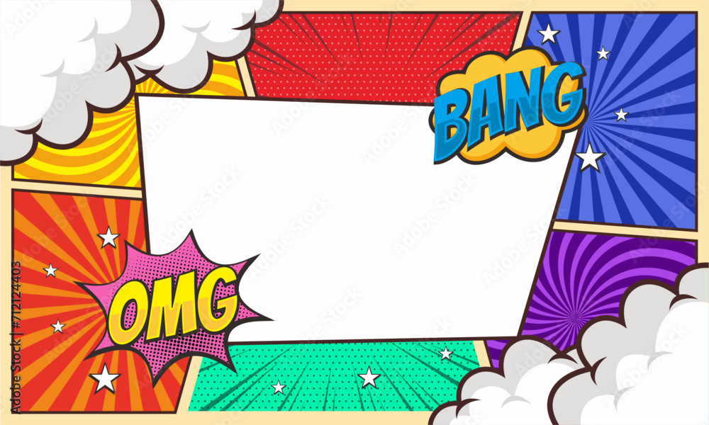 Colorful blank comic frame background template