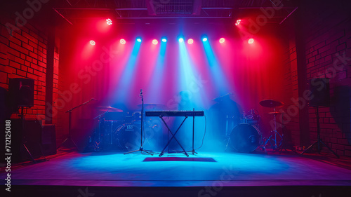 Sound studio scene with colorful lighting concert stage background, generative ai ,generative ai photo