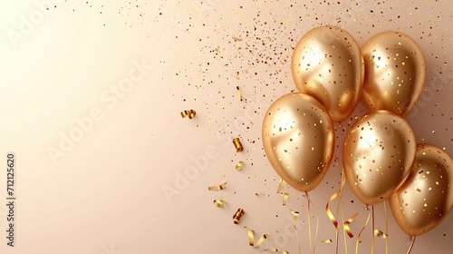 Birthday golden balloons background design. Happy birthday golden balloon and confetti decoration element for birth day celebration greeting card design