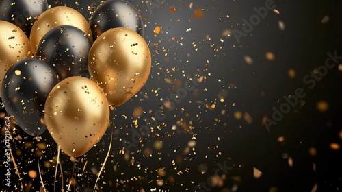 Birthday golden balloons background design. Happy birthday golden balloon and confetti decoration element for birth day celebration greeting card design