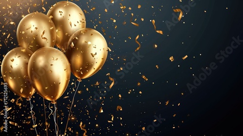Birthday golden balloons background design. Happy birthday golden balloon and confetti decoration element for birth day celebration greeting card design